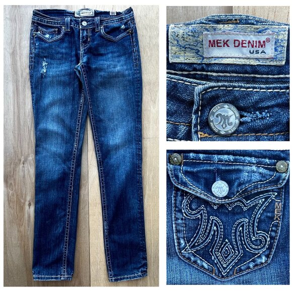 MEK DENIM OAXACA CIGARETTE JEANS WOMEN’S sz W28 L34 Flap Pocket Low Rise - Picture 1 of 15